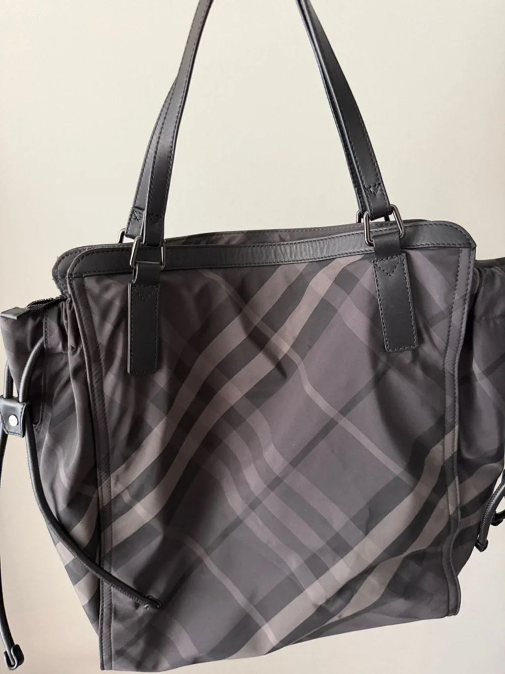 Burberry Charcoal Plaid Shoulder Tote - Picture 2 of 5